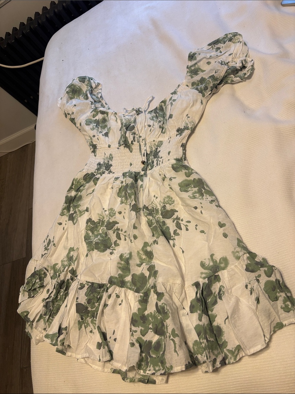 Hello Molly White Mini Dress with Sage Floral Print
